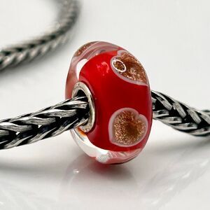 TROLLBEADS Red Hearts w Gold Glitter Unique LAA 925S NEW! Bead